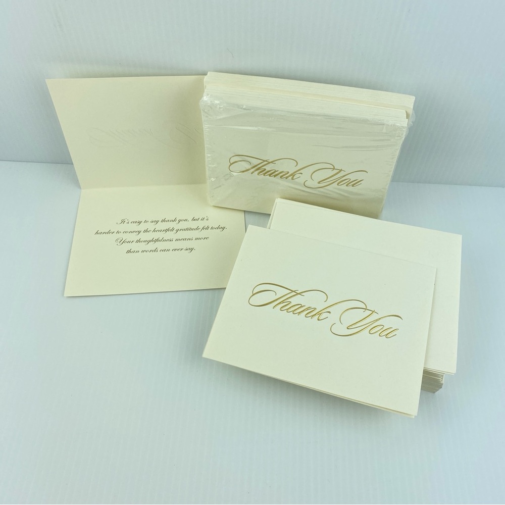 49 Thank You Cards with Envelopes Gold Lettering on Cream 5.5 x 4 inches